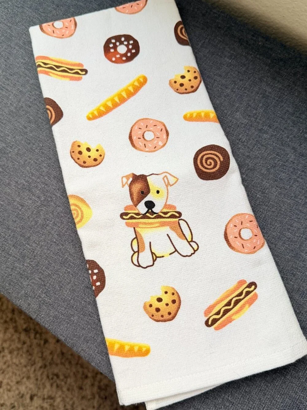 Funny Dog w/ Hot Dog Cotton Tea Towel